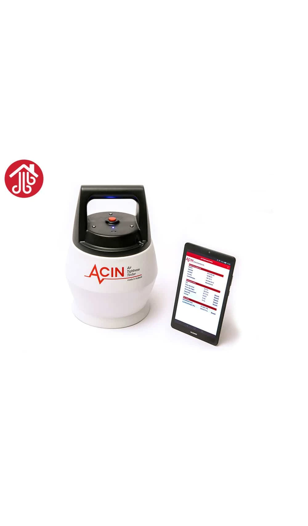 Air Tightness Tester της ACIN με ταμπλέτα καταγραφής μετρήσεων